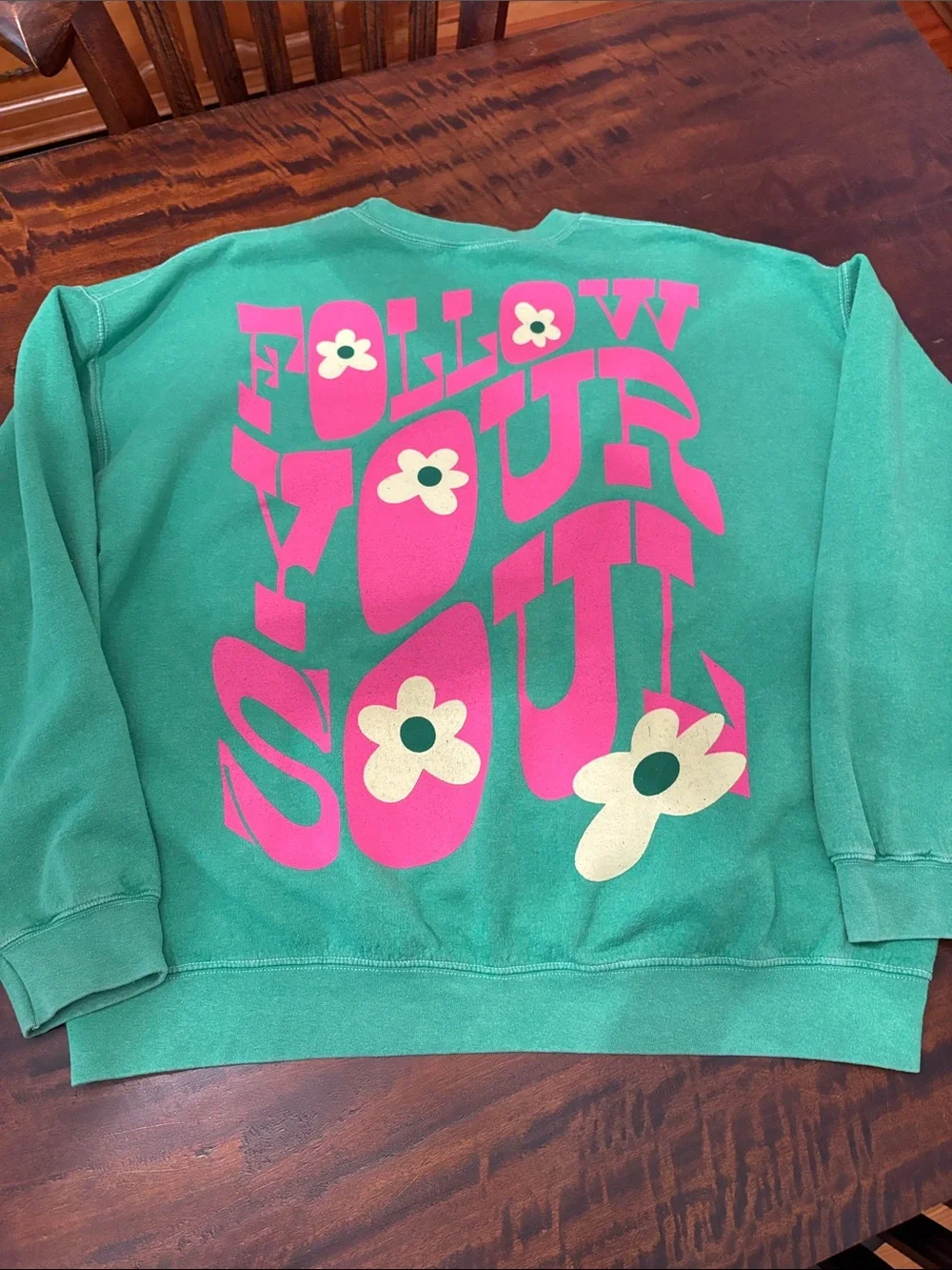 Urban Outfitters Green Crewneck Sweatshirt with Small Flower Motif